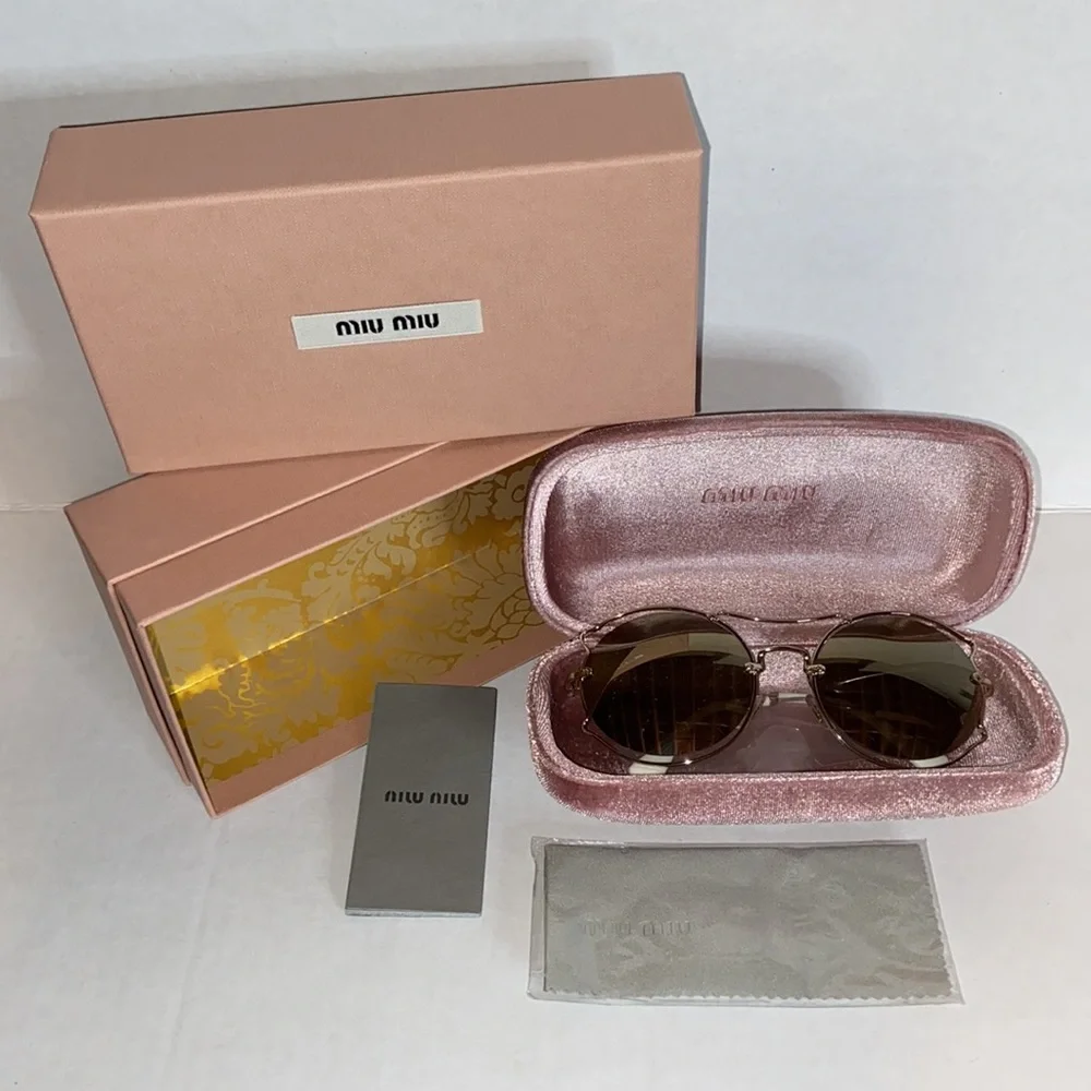 Designer NEW IN BOX - MIU MIU MU 50SS Round Wire Rim Designer Sunglasses, Gold
